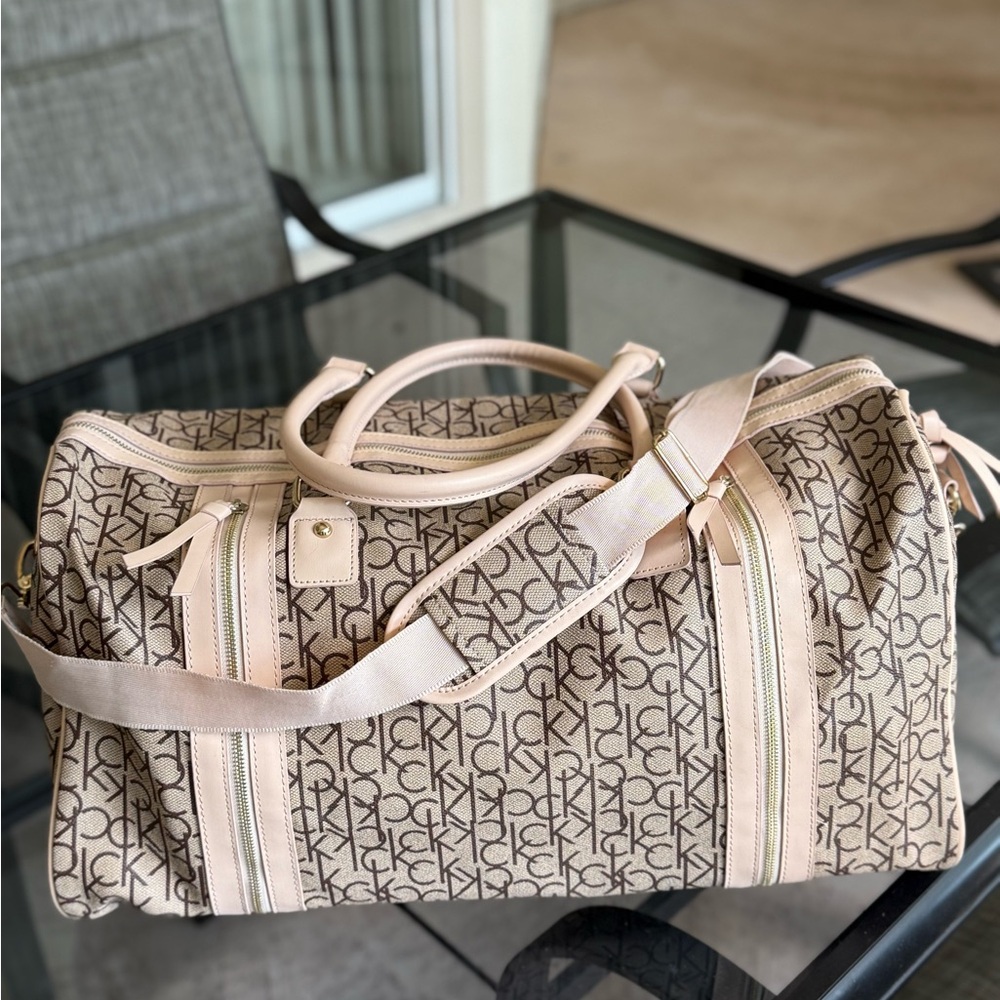 Calvin Klein Monogram Logo Duffel Bag – Beige/Light BeigeTrim – Like New